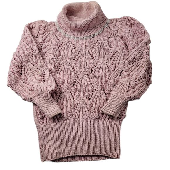 Vintage 3D Open Knit Pink Cotton Sweater Metropolis by Catharine Lover sz Large - Picture 3 of 14